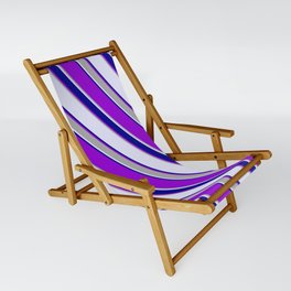 [ Thumbnail: Lavender, Dark Blue, Dark Violet, and Dark Grey Colored Lined Pattern Sling Chair ]