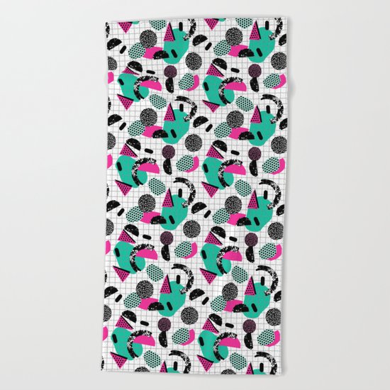 Cha Ching - abstract throwback memphis retro 80s 90s pop art grid shapes Beach Towel