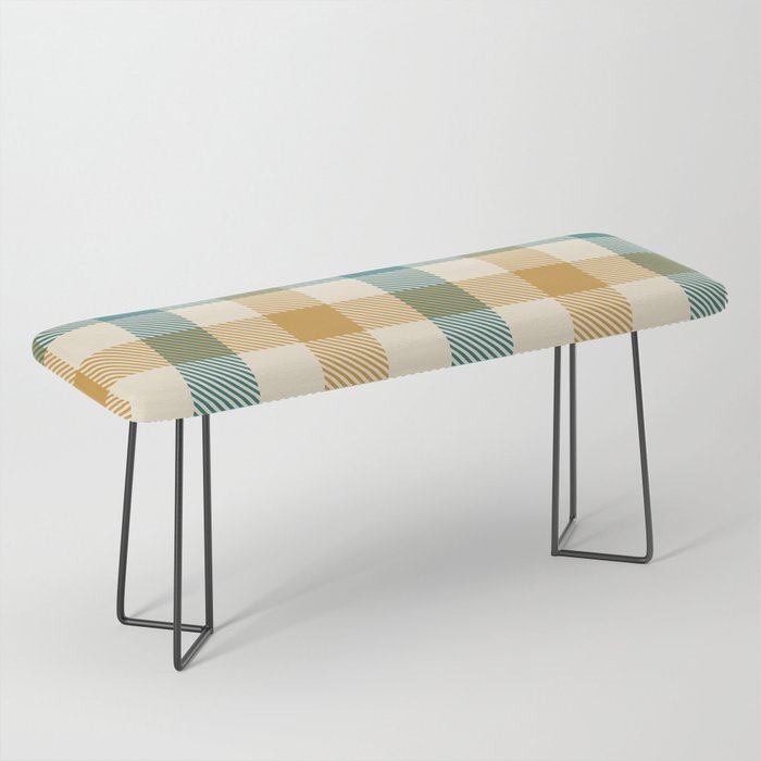 Autumn Check Plaid Ocre Green Bench