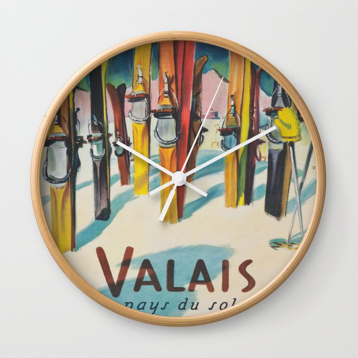 Valais Vintage Ski Travel Poster Wall Clock