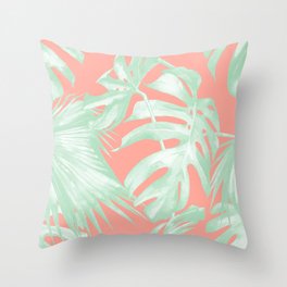 Island Love Coral Pink + Light Green Throw Pillow