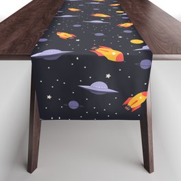 Space,planets,spaceship,moon,stars Table Runner