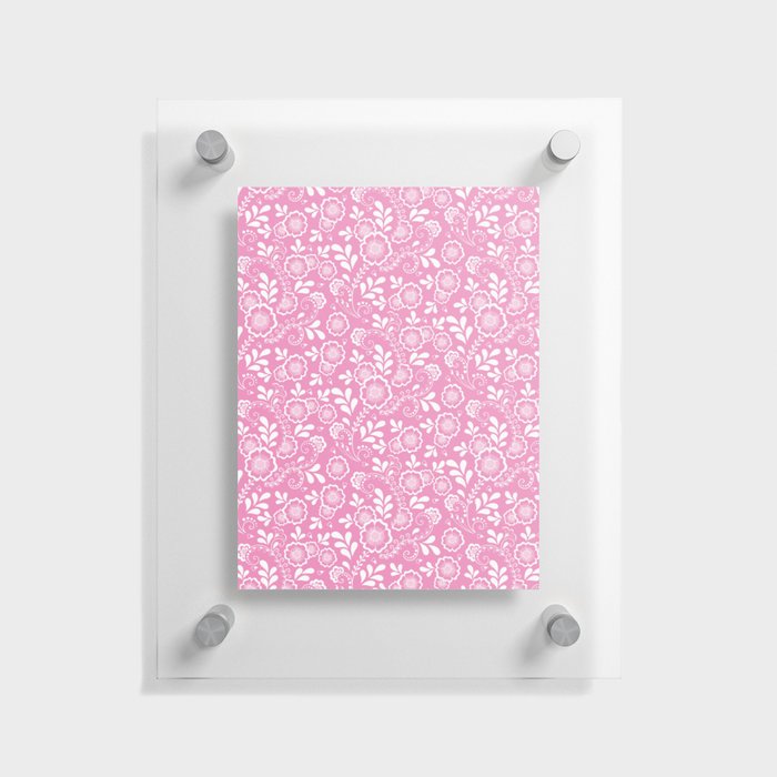 Pink And White Eastern Floral Pattern Floating Acrylic Print