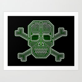 Hacker Skull Crossbones (isolated version) Art Print | Pirate, Pixel, Code, Cyber, Computer, Geek, Social, Robot, Binary, Circuit 