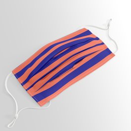 [ Thumbnail: Red and Dark Blue Colored Lines/Stripes Pattern Face Mask ]
