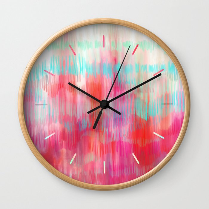 Color Song - abstract in pink, coral, mint, aqua Wall Clock