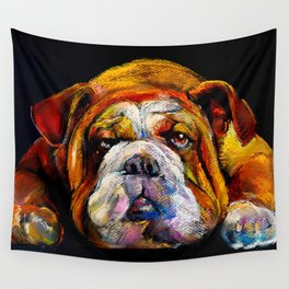 Bulldog pastel portrait Wall Tapestry