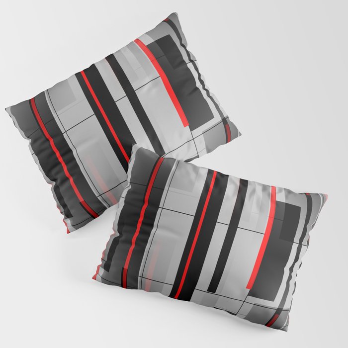 Off the Grid - Abstract - Gray, Black, Red Pillow Sham