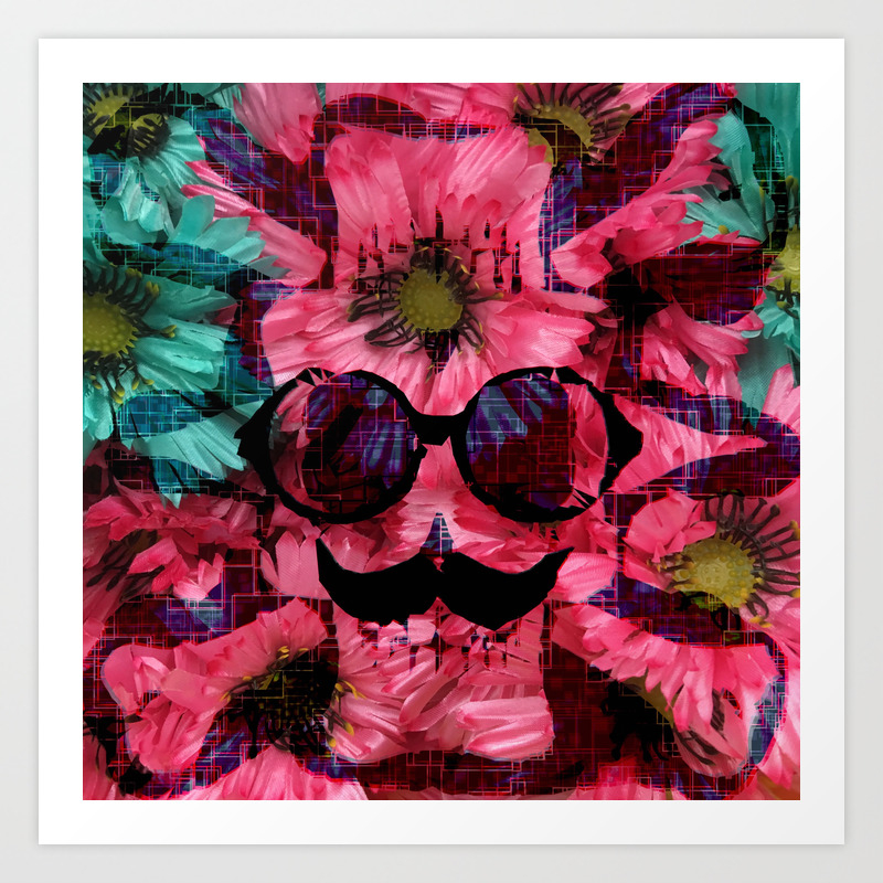 Vintage Old Skull Portrait With Red And Blue Flower Pattern