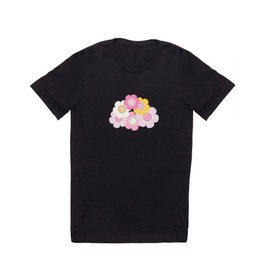 Yellow and pink flowers over black background T Shirt