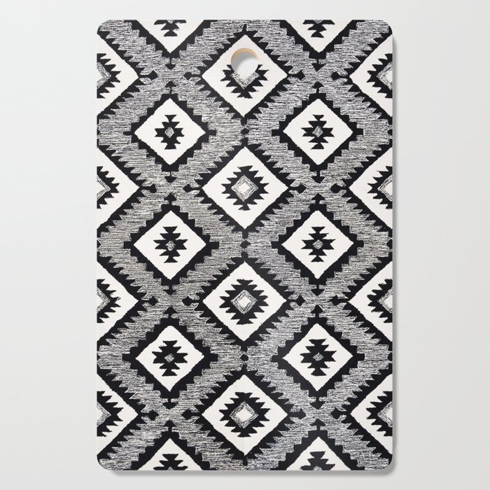 N160 - Black & White Oriental Traditional Moroccan Geometric Style Artwork Cutting Board