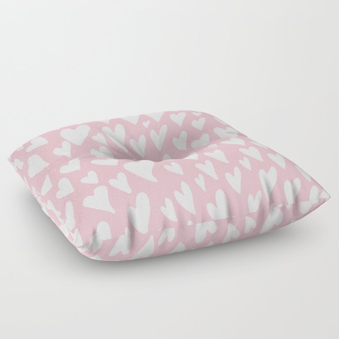 Valentines day hearts explosion - white on pink Floor Pillow