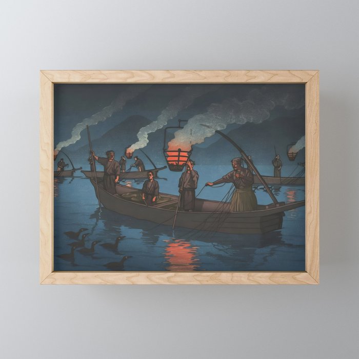 Cormorant Fishing on Nagaragawa by Kawase Hasui Framed Mini Art Print