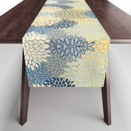 Floral Print, Yellow, Gray, Blue, Teal Table Runner