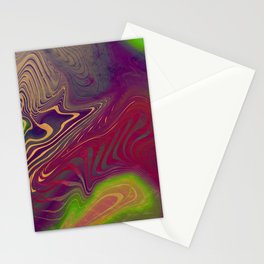 Multicolored neon psychedelic abstract digital art with distorted lines and metallic texture.  Stationery Card