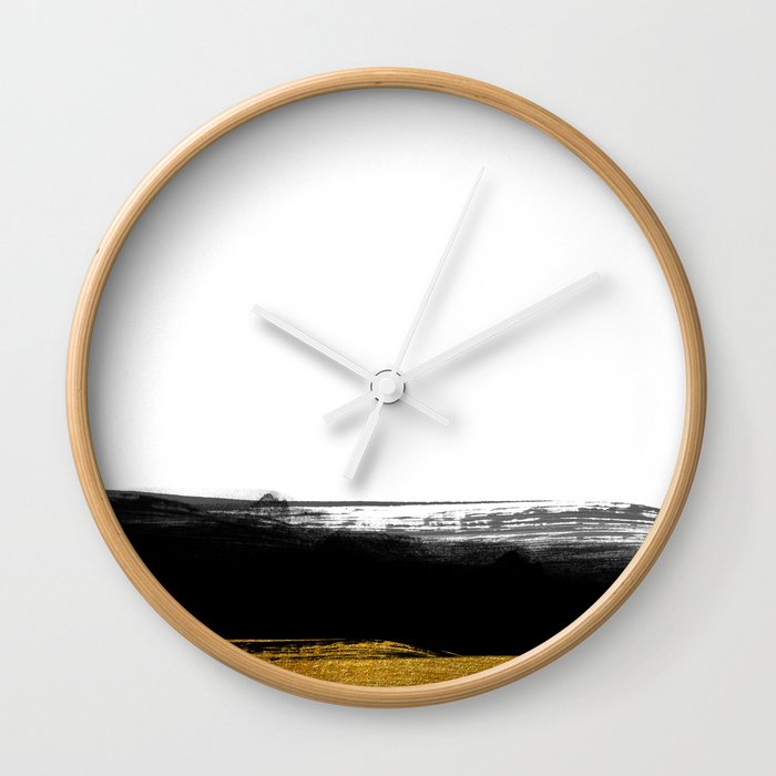 Black and Gold grunge stripes on clear white background - Stripe - Striped Wall Clock