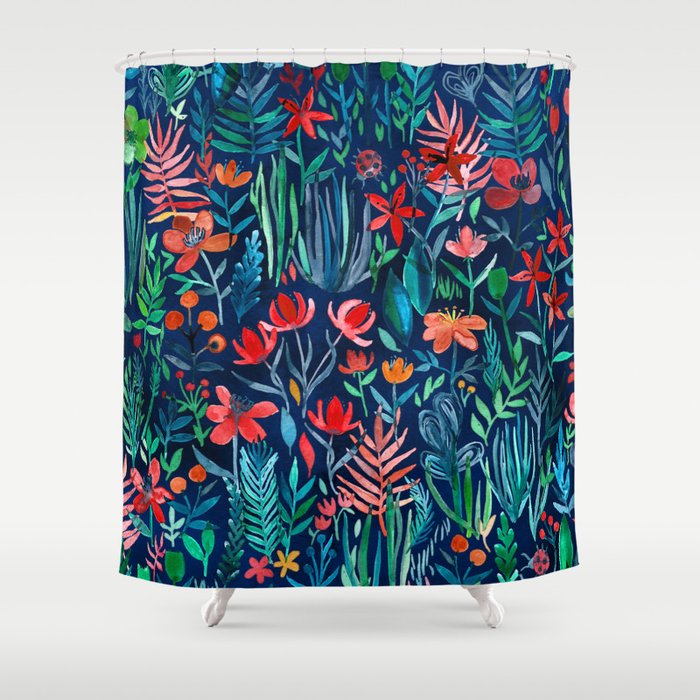 Tropical Ink - a watercolor garden Shower Curtain