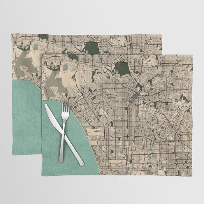 Los Angeles City Map of the United States - Vintage Placemat
