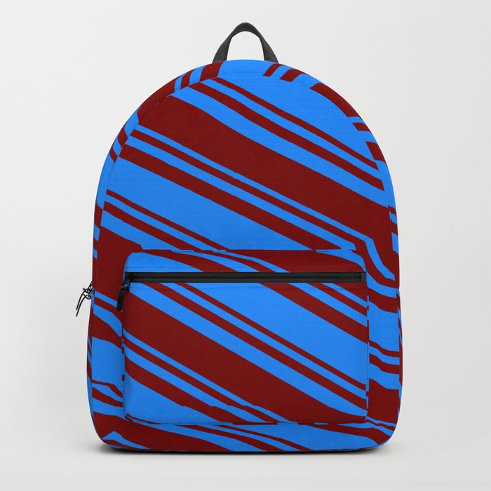 Blue and Maroon Colored Pattern of Stripes Backpack