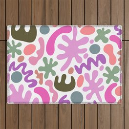 Squiggly Summer Leaves - Pink Green Coral Outdoor Rug