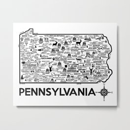Pennsylvania Map Metal Print | Altoona, Pop Art, Philadelphia, Erie, Stateart, Drawing, Pennsylvania, Pittsburgh, Pennsylvaniaart, Black And White 