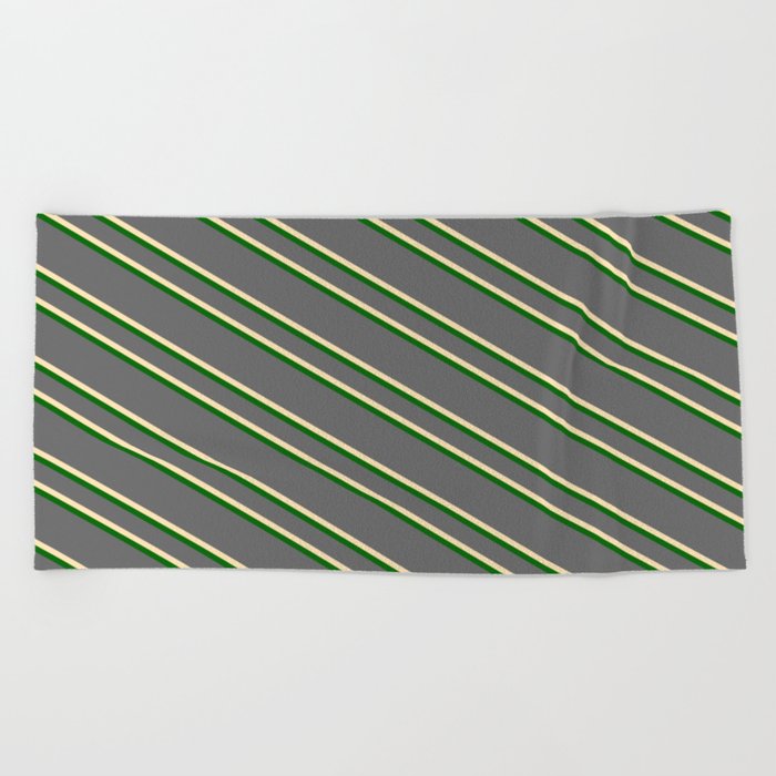 Dim Grey, Beige & Dark Green Colored Striped/Lined Pattern Beach Towel