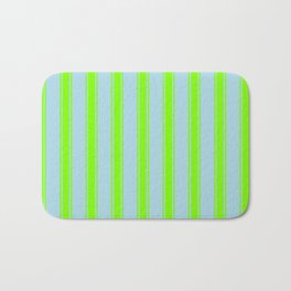 [ Thumbnail: Light Blue and Chartreuse Colored Striped Pattern Bath Mat ]