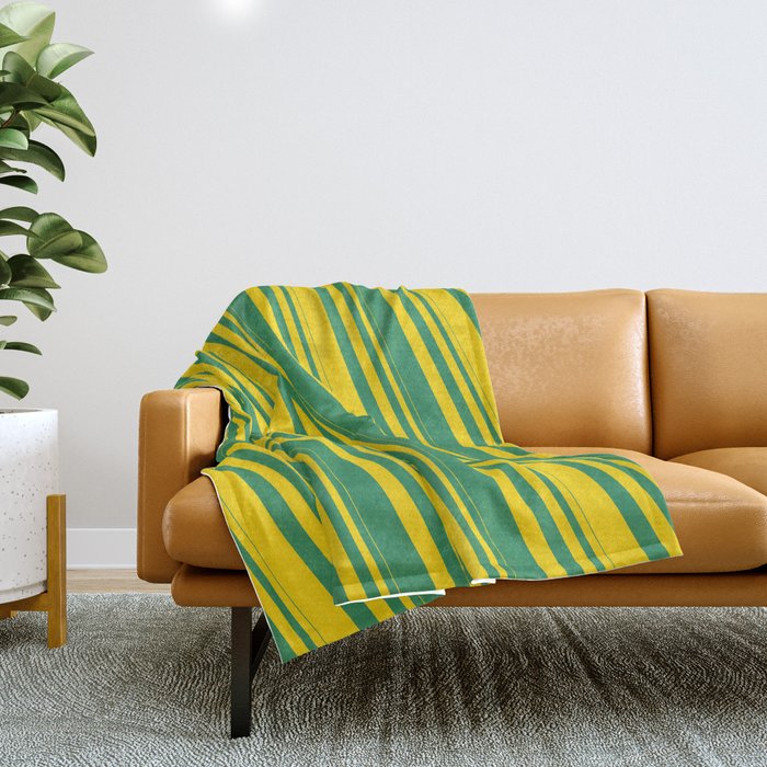 Yellow and Sea Green Colored Striped Pattern Throw Blanket