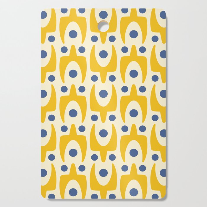 Mid Century Modern Abstract Pattern 641 Googie Yellow and Blue Cutting Board