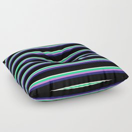 [ Thumbnail: Beige, Green, Orchid, Midnight Blue, and Black Colored Lined Pattern Floor Pillow ]
