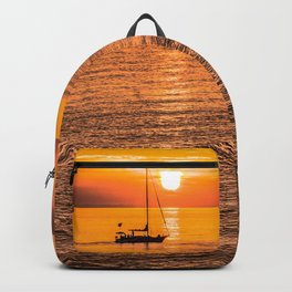 Finish of the day Backpack | Photo, Blacksea, Boat, Landscape, Color, Sea, Digital, Sunset, Sochi, Seascape 