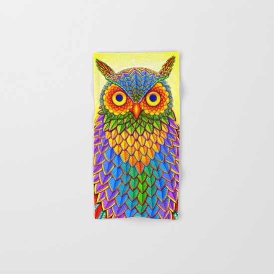 Psychedelic Rainbow Owl Hand & Bath Towel