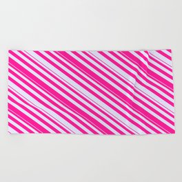 [ Thumbnail: Lavender & Deep Pink Colored Striped Pattern Beach Towel ]