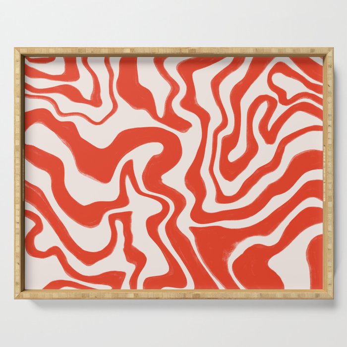 Red Liquid Swirl Lines Serving Tray