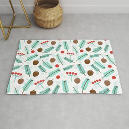 Christmas Pattern Turquoise Red Chestnut Holly Area & Throw Rug