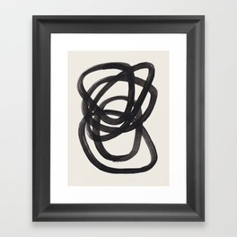 Mid Century Modern Minimalist Abstract Art Brush Strokes Black & White Ink Art Spiral Circles Framed Art Print