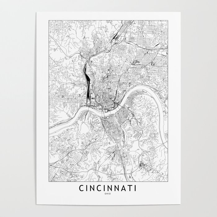 Cincinnati White Map Poster by multipliCITY Society6