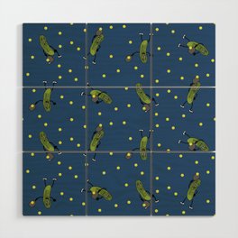 Pickle Pickleball players on blue.  Wood Wall Art