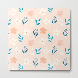 Floral Pattern on Peach Background Metal Print
