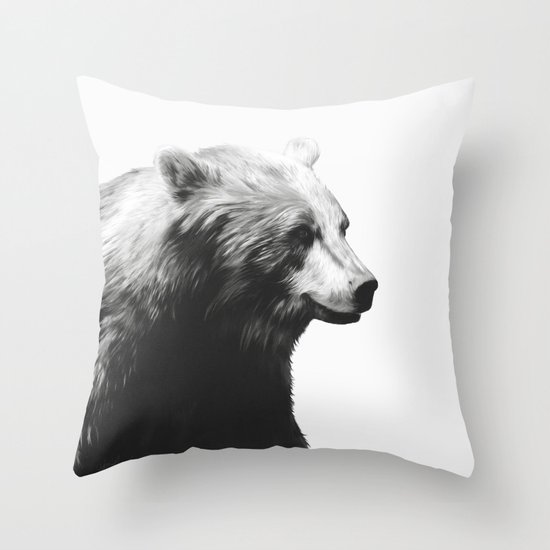 Bear // Calm (Black + White) Throw Pillow