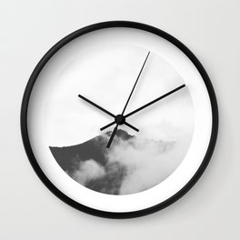 Circular black and white foggy mountain Wall Clock | Monochrome, Color, Minimal, Black And White, Scenery, Photo, Neutral, Square, Modern, Digital Manipulation 