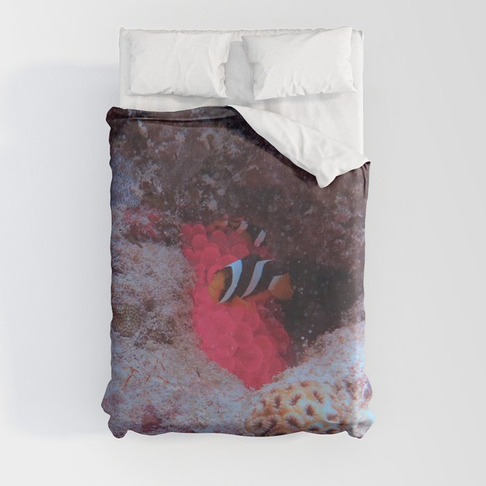 Pink jewel anemone with resident clownfish Duvet Cover