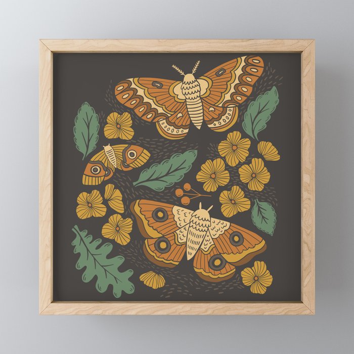 Autumn Midnight Moths Framed Mini Art Print