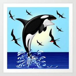 Orca Killer Whale jumping out of Ocean Art Print