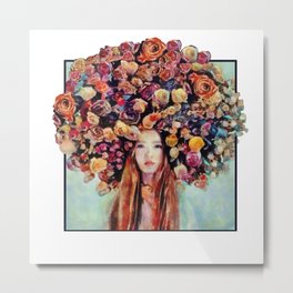 Flower Head Girl Design Metal Print | Design, Oil, Acrylic, Painting, Rose, Flowers, Watercolor 