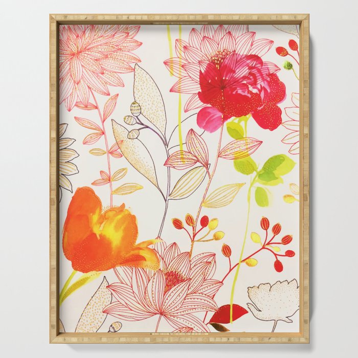 Floral Bloom Blush Gold Sun Pink Watercolor Serving Tray