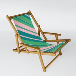 [ Thumbnail: Sea Green, Pink, and Teal Colored Stripes/Lines Pattern Sling Chair ]