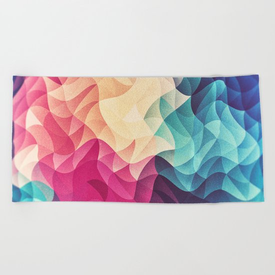 Geometry Triangle Wave Multicolor Mosaic Pattern - (HDR - Low Poly Art) Beach Towel
