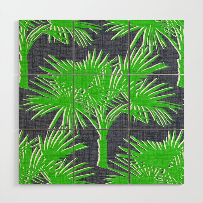 Tropical Palms Kelly Green on Navy Wood Wall Art