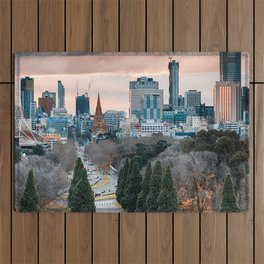 Australia Photography - The City Of Melbourne Under The Gray Clouds Outdoor Rug